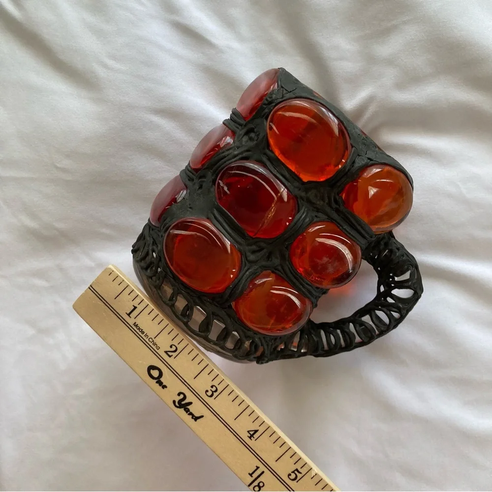 Bertino Originals Vtg mid century art glass gothic brutalist mug candle holder